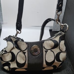 Coach Black and Grey Signature Shoulder Bag